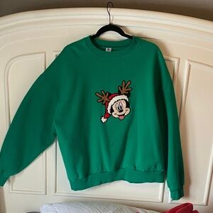 OS oversized Green Holiday Mickey Mouse Sweatshirt with Cartoon Reindeer